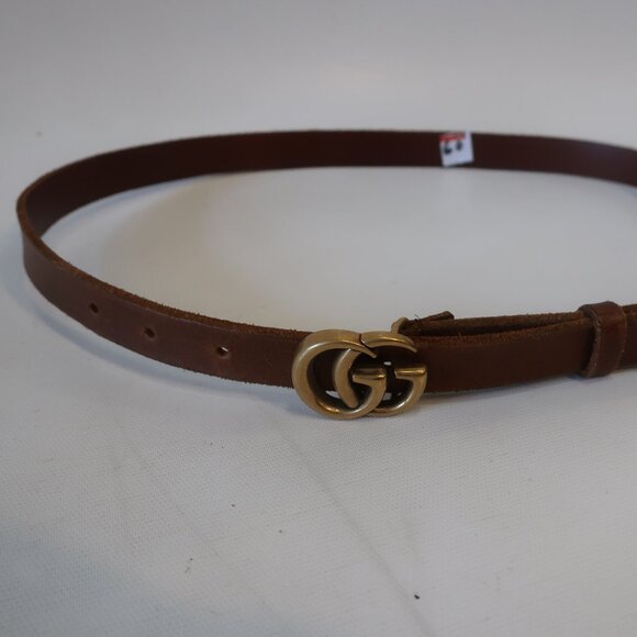 Authentic Gucci Brown Gold-Toned Interlocked GG Logo Buckle Pinhole Belt 80/32 - Picture 3 of 11